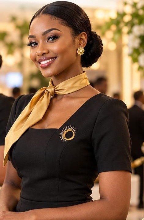 Hôtesse SOLEA en tenue d’accueil, souriante, lors d’une réception